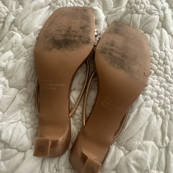 Kelly & Katie Metallic Rose Gold Strappy Slide Heels - Picture 6 of 6